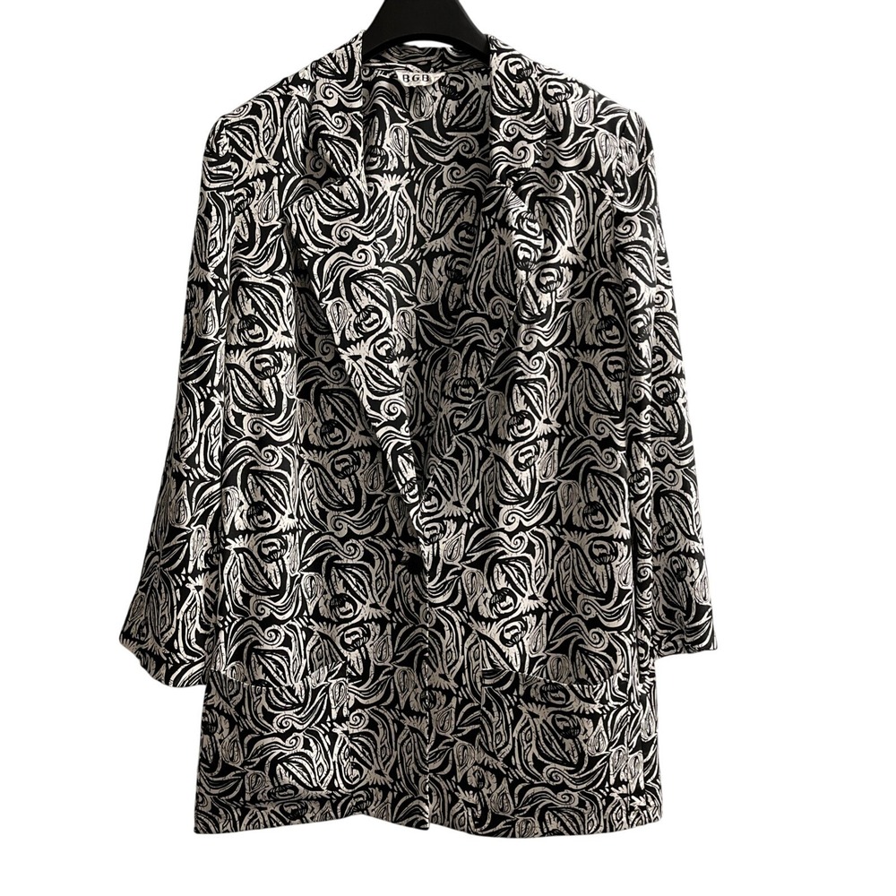 Vintage BGB Plus Jacket Womens 3X Black White Artsy Floral Lightweight Oversized